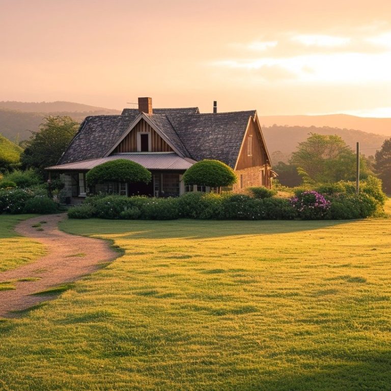 Boutique-style countryside house at sunrise symbolising hospitality brands supported by Echeva.